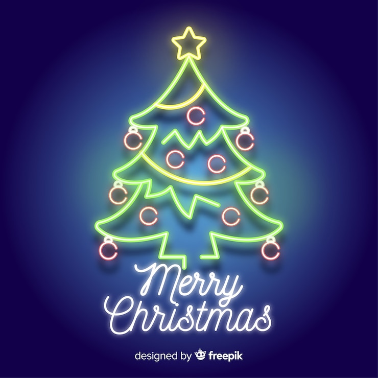 Free Vector neon sign christmas tree background
