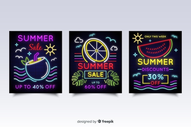 Neon sign summer sale banner pack