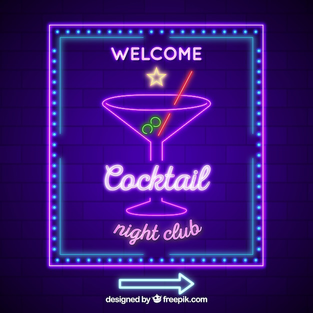 Segno al neon con forma di cocktail