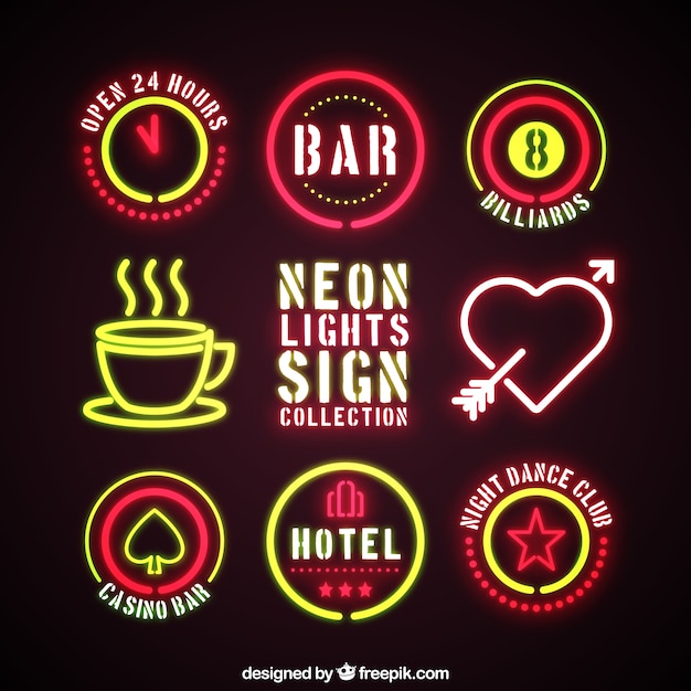 Neon signs collection of different types