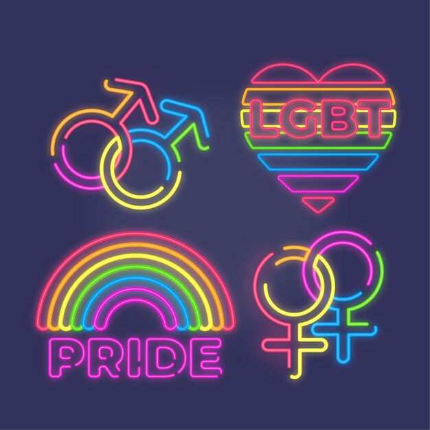 Neon signs for pride day event collection