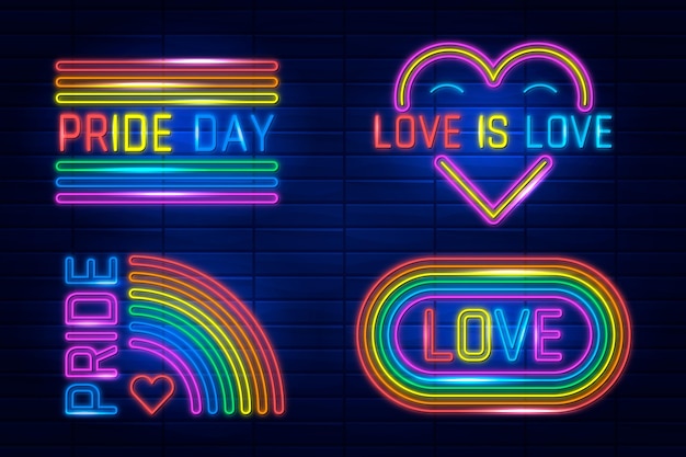 Free vector neon signs for pride day event set