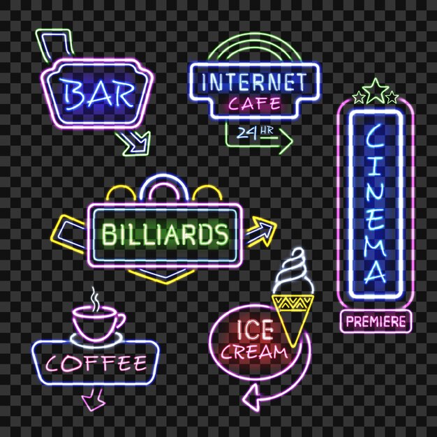 Neon signs on transparent