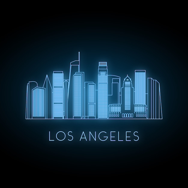 Los Angeles City Outline Premium Vector | Neon Silhouette Of Los Angeles City.
