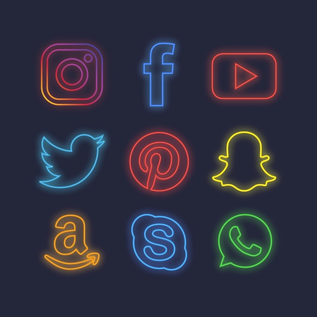 Neon social media icons