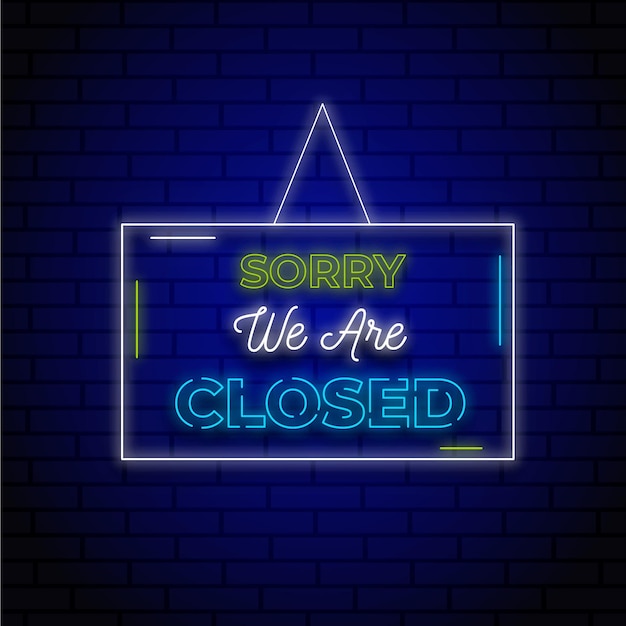 Free vector neon sorry, we're closed sign