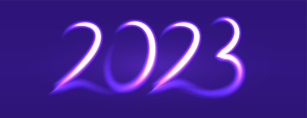 Free vector neon style 2023 text for new year purple banner