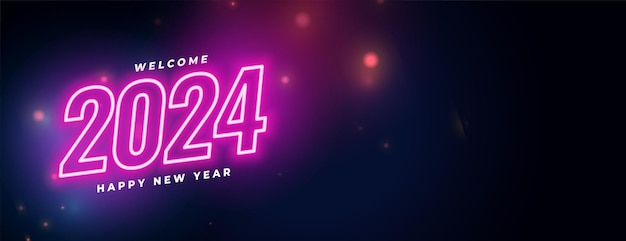 Бесплатное векторное изображение Неоновый стиль 2024 канун нового года празднование обоев дизайн вектор