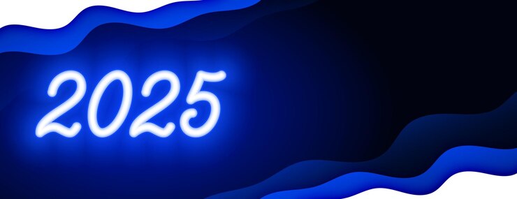 Free Vector neon style 2025 new year blue banner with text space