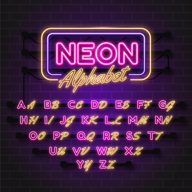 Neon style alphabet design