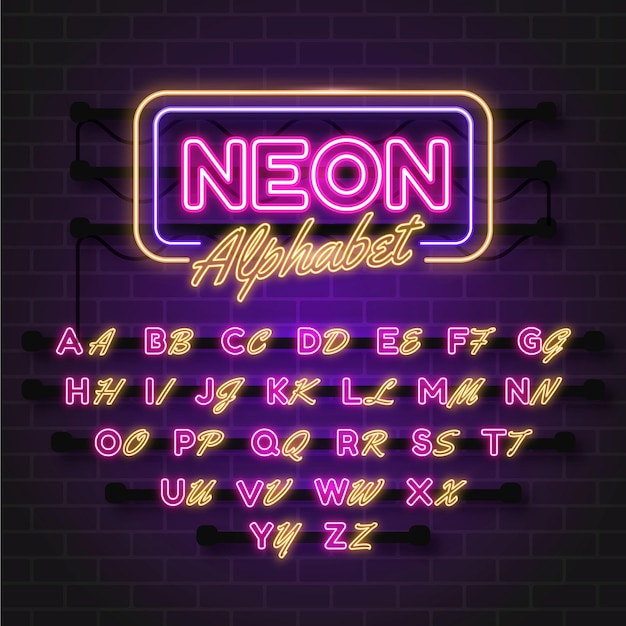 Neon style alphabet design