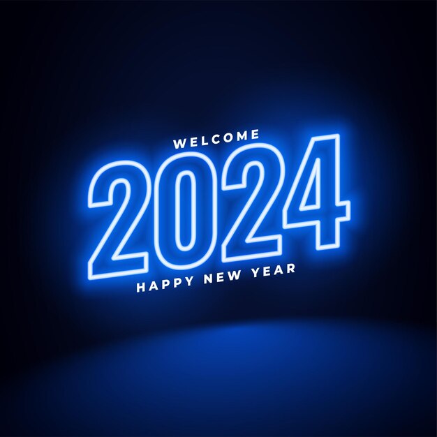 ネオン ステイル 輝く 2024年 新年の夜 休日の背景ベクトル