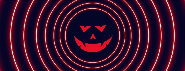 Free vector neon style halloween banner with ghost face