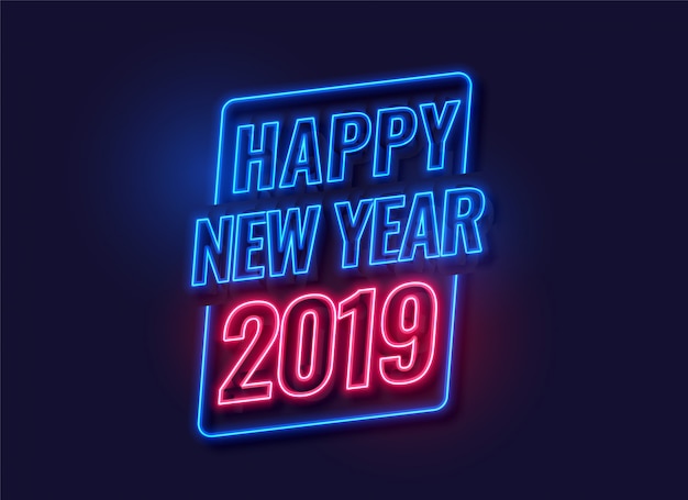 Free vector neon style happy new year 2019 background