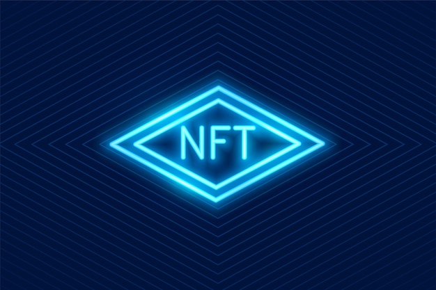 Neon style nft non fungible token blue background