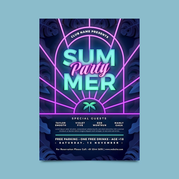 Free vector neon summer party poster