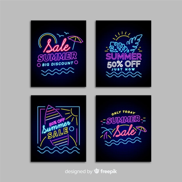 Free vector neon summer sale banner pack