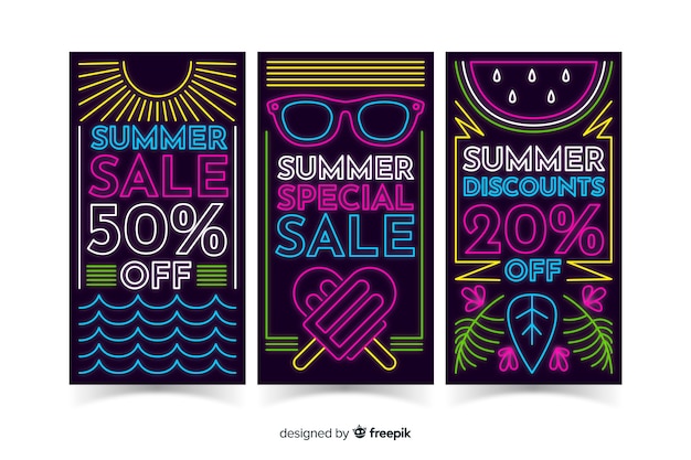 Neon summer sale banners template