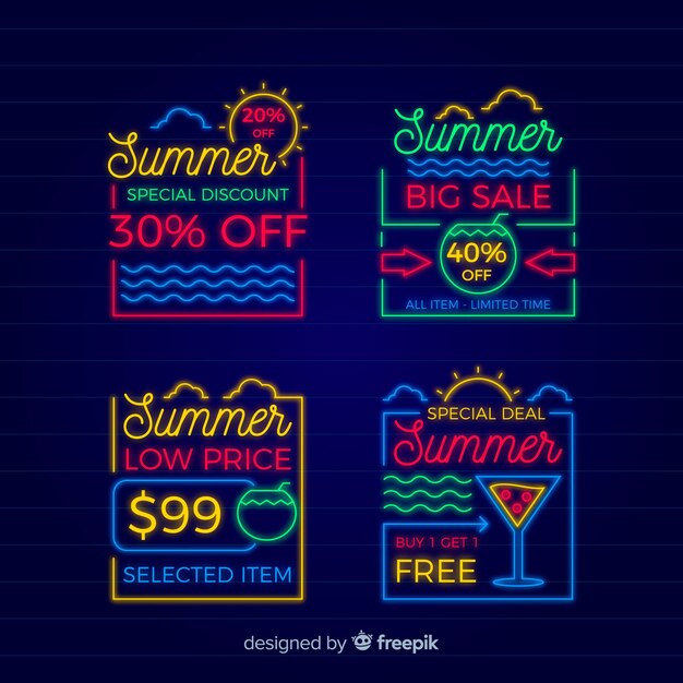 Neon summer sale banners