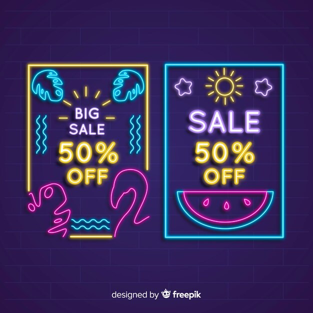 Neon summer sale banners