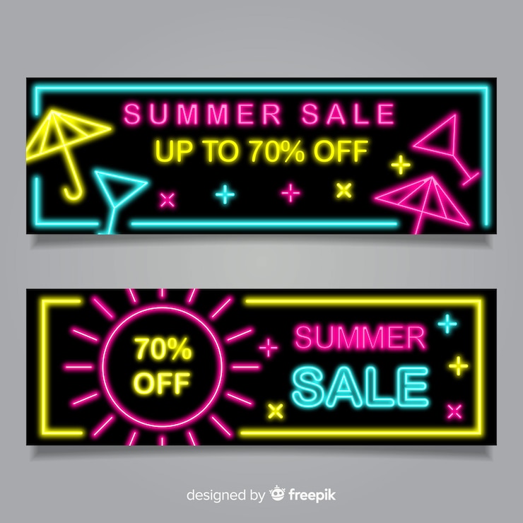Free Vector neon summer sale banners