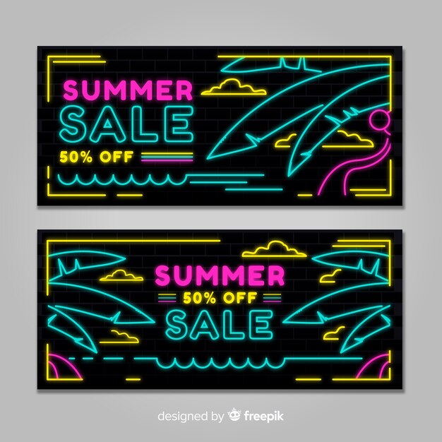 Neon summer sale banners