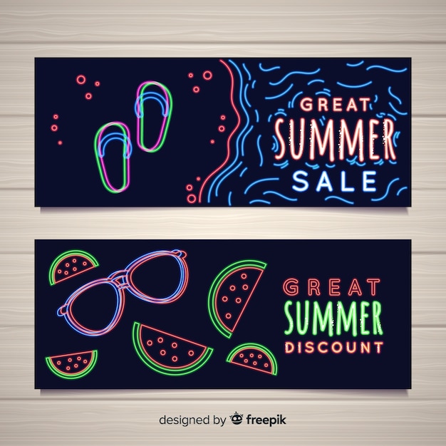 Free vector neon summer sale banners