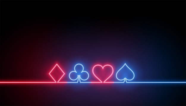 Neon symbols of casino playing cards background