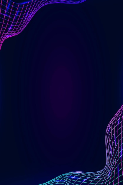 濃い紫色の背景ベクトルのネオンシンセウェイブ境界線
