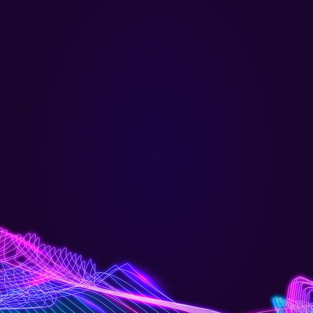 四角い濃い紫色のテンプレート上のネオンシンセウェイブボーダー