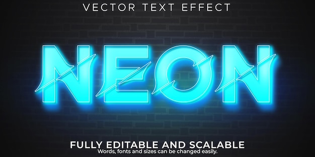 Неоновый текстовый эффект редактируемый светящийся и светлый стиль текста