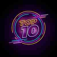 Free vector neon top ten sign with round frame