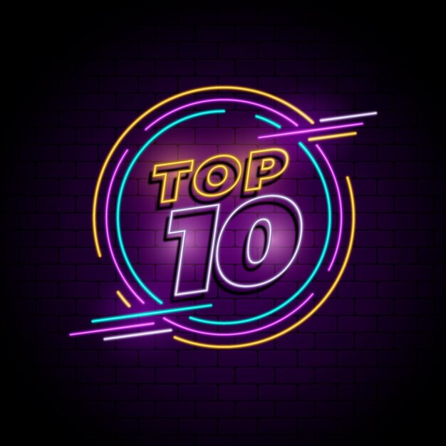 Neon top ten sign with round frame