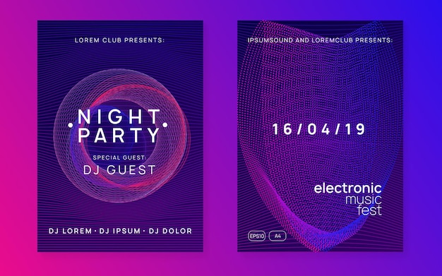 Neon trance party flyer Electro dance music Electronic sound