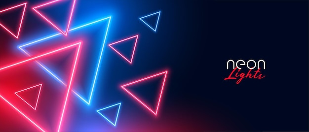 Free vector neon triangle shapes in red and blue color