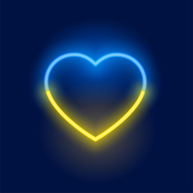 Neon ukraine flag heart background