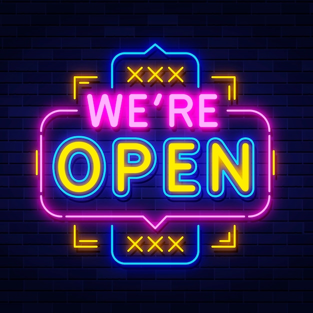 Neon 'we are open' sign