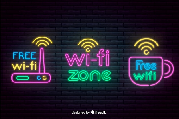 Free vector neon wifi signal collection