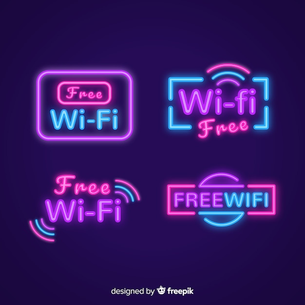 Free vector neon wifi signal collection