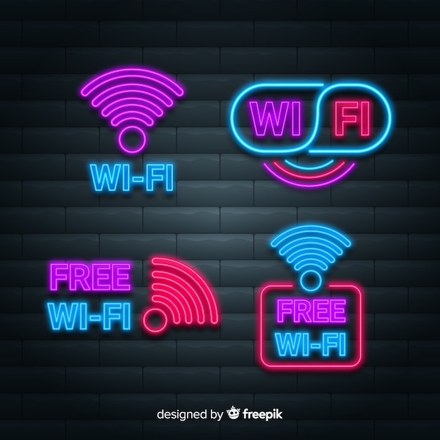 Vettore gratuito raccolta di segnali wifi al neon