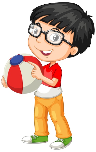 Nerdy boy wearing glasses holding color ball