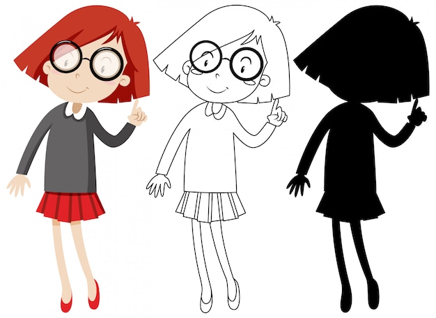 Nerdy girl with its outline and silhouette