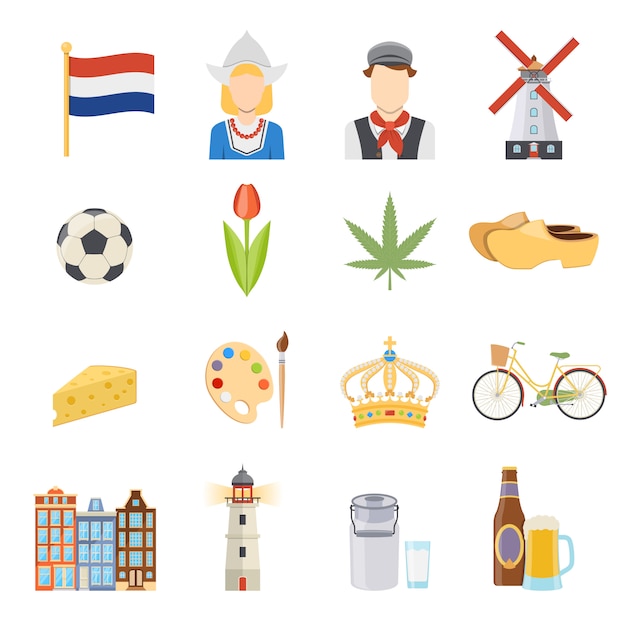 Набор плоских иконок Нидерланды