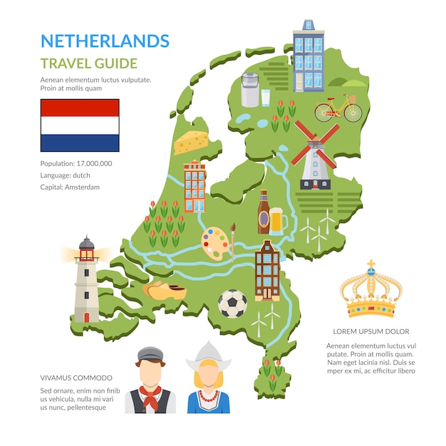 Netherlands map flat infographics