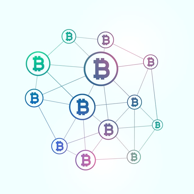 Network of blockchain bitcoins background