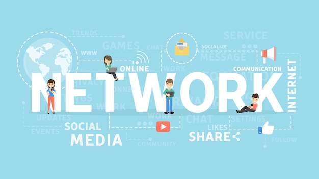 Network concept illustration idea of chatting social media and more