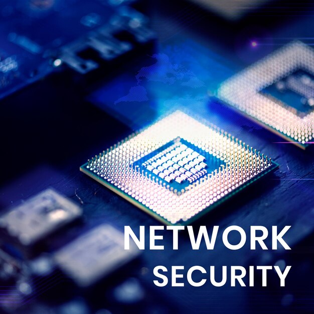 Network security banner template with computer chips background