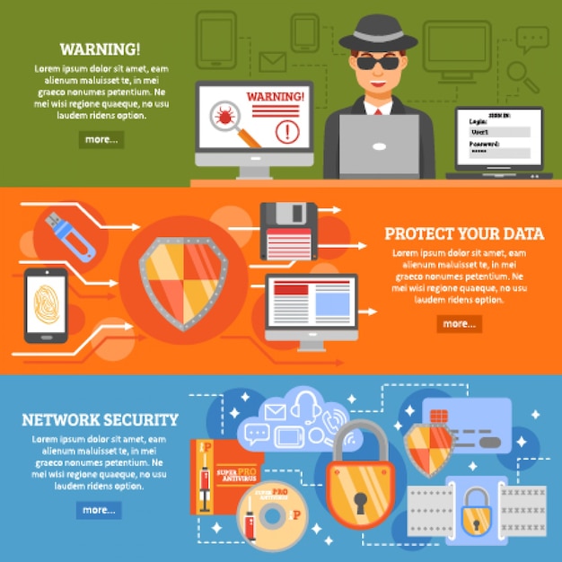 Бесплатное векторное изображение Баннеры сетевой безопасности