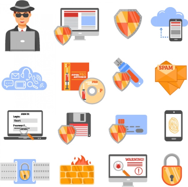 Free vector network security color icons