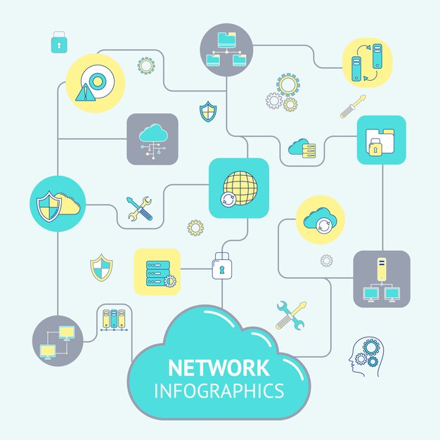 network and server infographic template